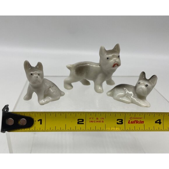 Vintage Porcelain Miniature French Bulldog Dog Figurine Set Of 3 Made In Japan - Picture 13 of 13